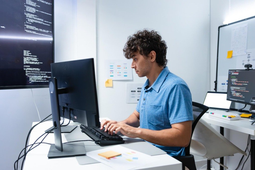 Software developer working at computer